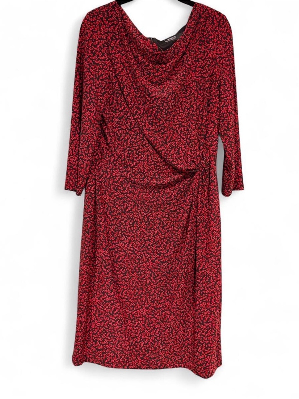 Lauren Ralph Lauren Twisted Knot Jersey Dress | Floral Red & Black | Size 12